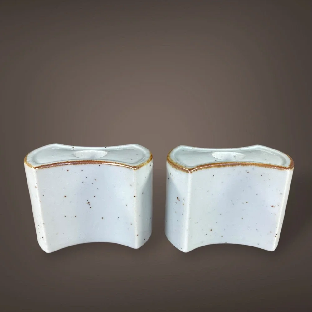 Sculptural MCM Japanese Ceramic Candle Holders Set Of 2‎ Mid Century Vintage